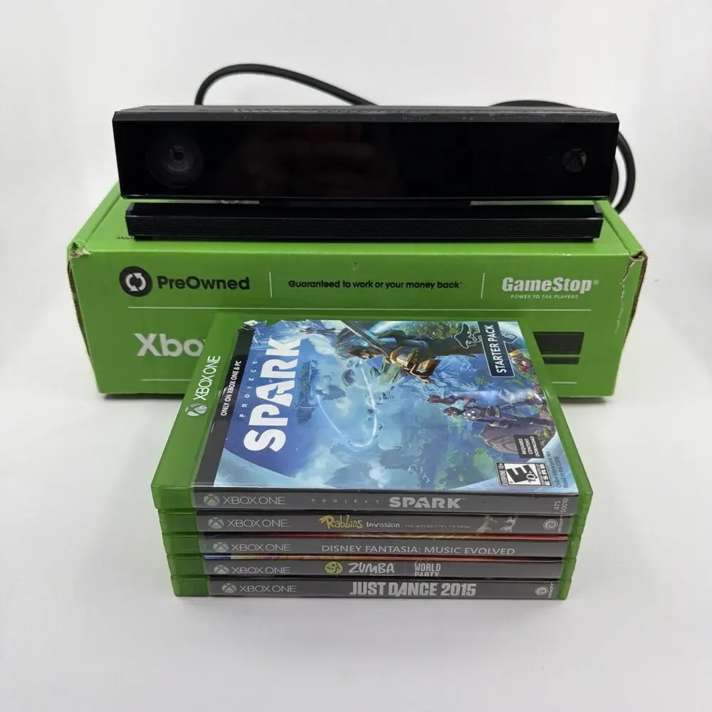 Xbox One Kinect Sensor w/ 5 Game Lot Mixed Genres Tested Microsoft Bundle